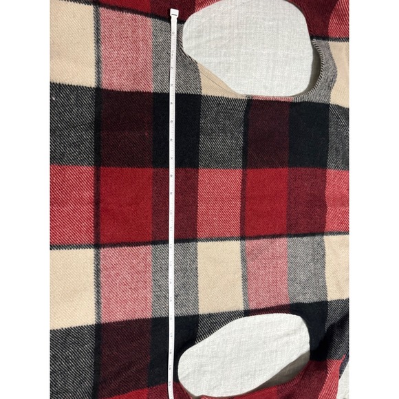 Quagga Womens Buffalo Plaid Hooded Poncho Vest Red Black Toggle One Size - Picture 6 of 7
